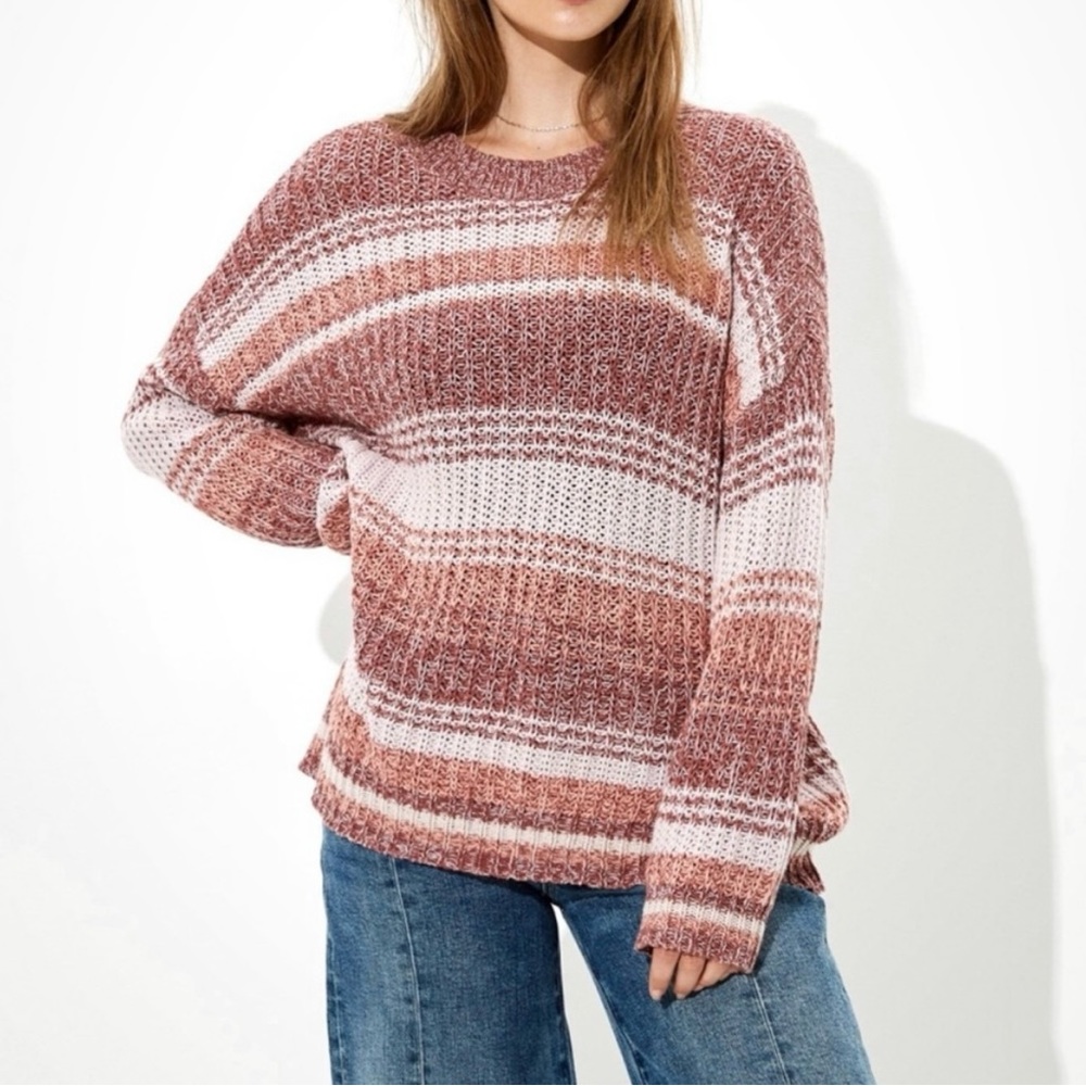 SOLD DO NOT BUY American Eagle Maroon/Pink/Brown Striped Knit Sweater - Size M - Picture 2 of 8